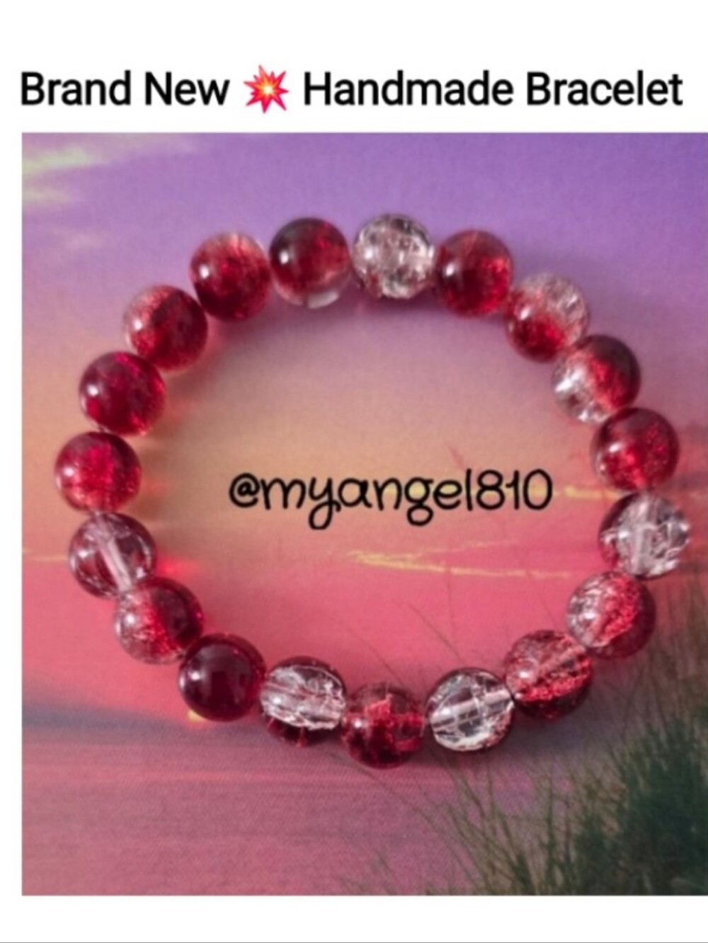 NWT 💥 Red Crystal Stretch Handmade Bracelet — Bohemian Healing Style